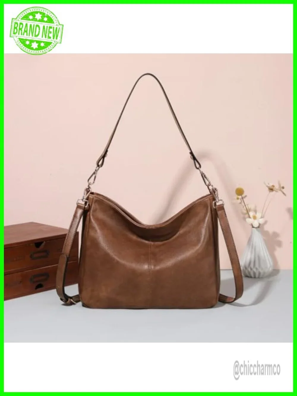 Soft Vegan Leather Hobo Shoulder Crossbody Bag Multi Pocket Tote